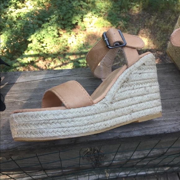 Wedge  creamy wicker, camel Swede cloth wedge sandal,HPx4 espadrilles - Picture 3 of 5